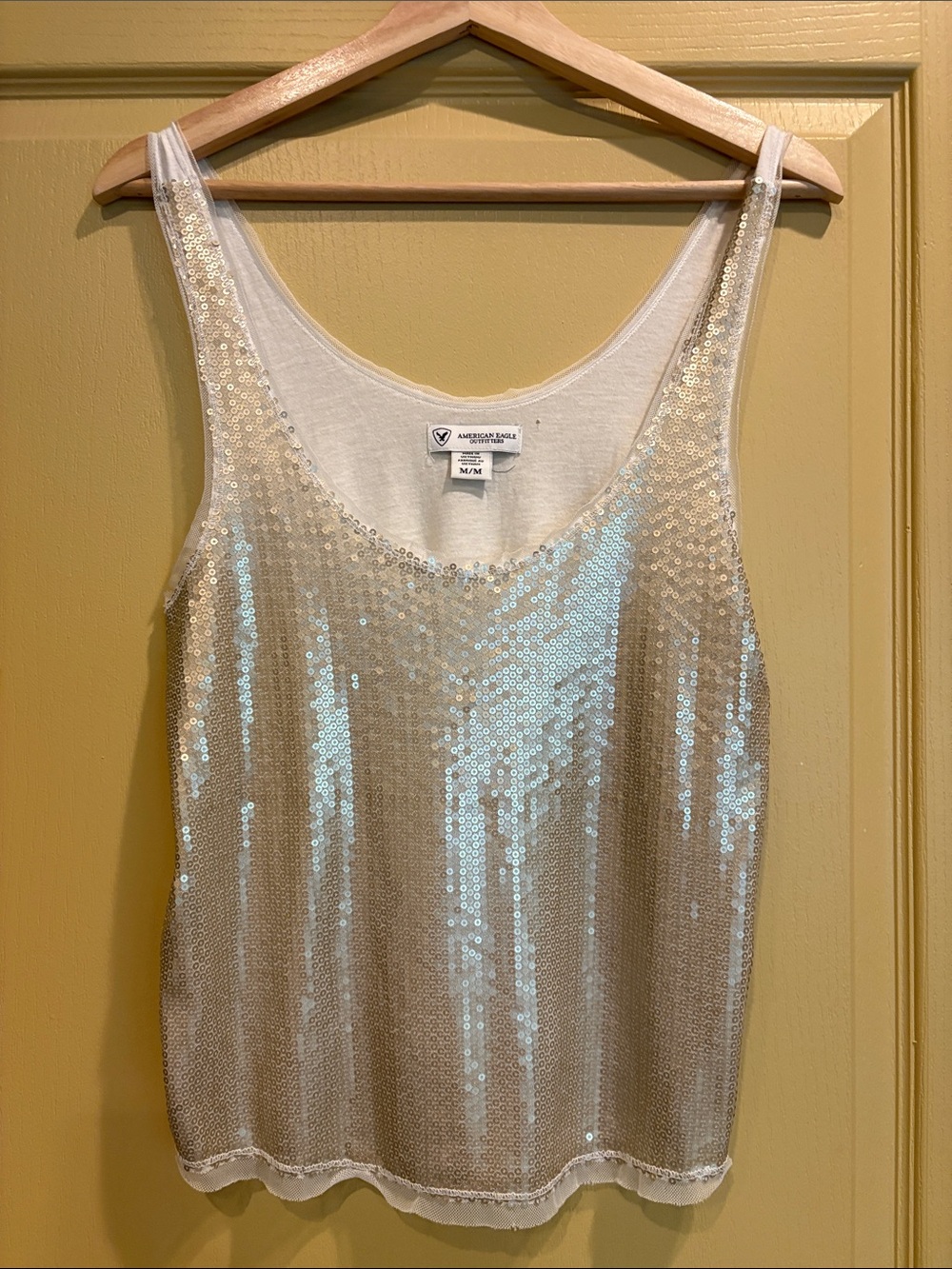 American Eagle Outfitters Sequin Tank Top in Champagne Glow